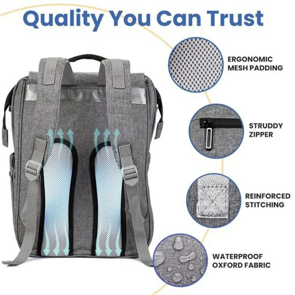 Large Diaper Bag Backpack Baby Travel Bag with Changing Pad Stroller Straps